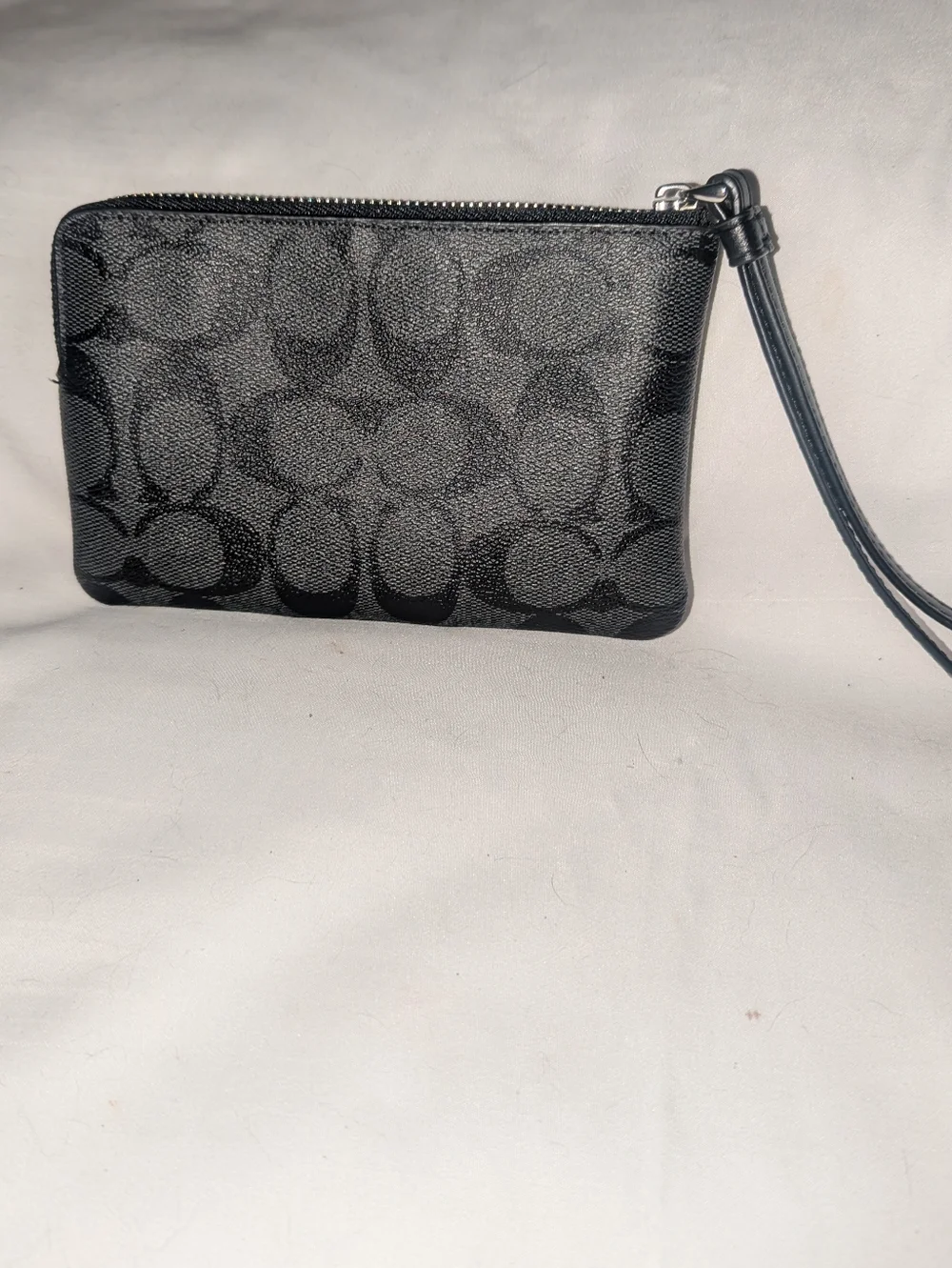 Coach Charcoal Signature Logo Wristlet with Leather Trim.58035